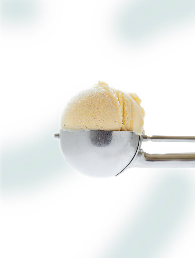 Close-up of scoop of vanilla ice cream