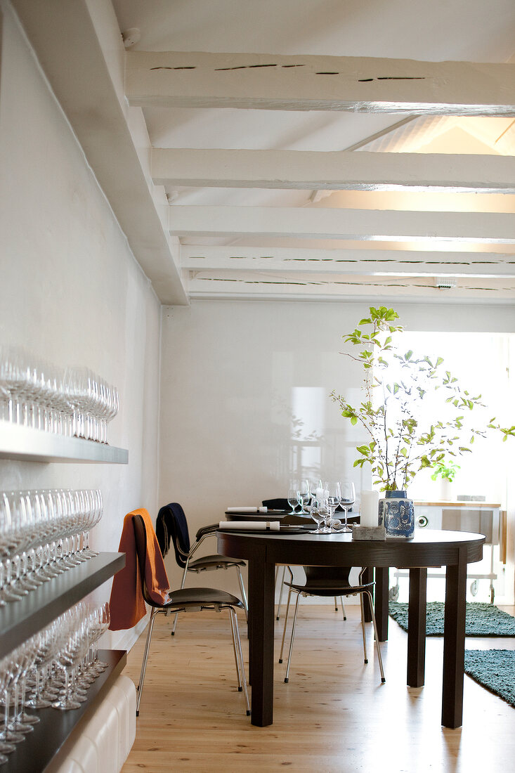 Laid tables in Malling and Schmidt Restaurant, Risskov, Denmark