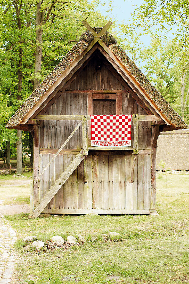 Wooden shed in forest