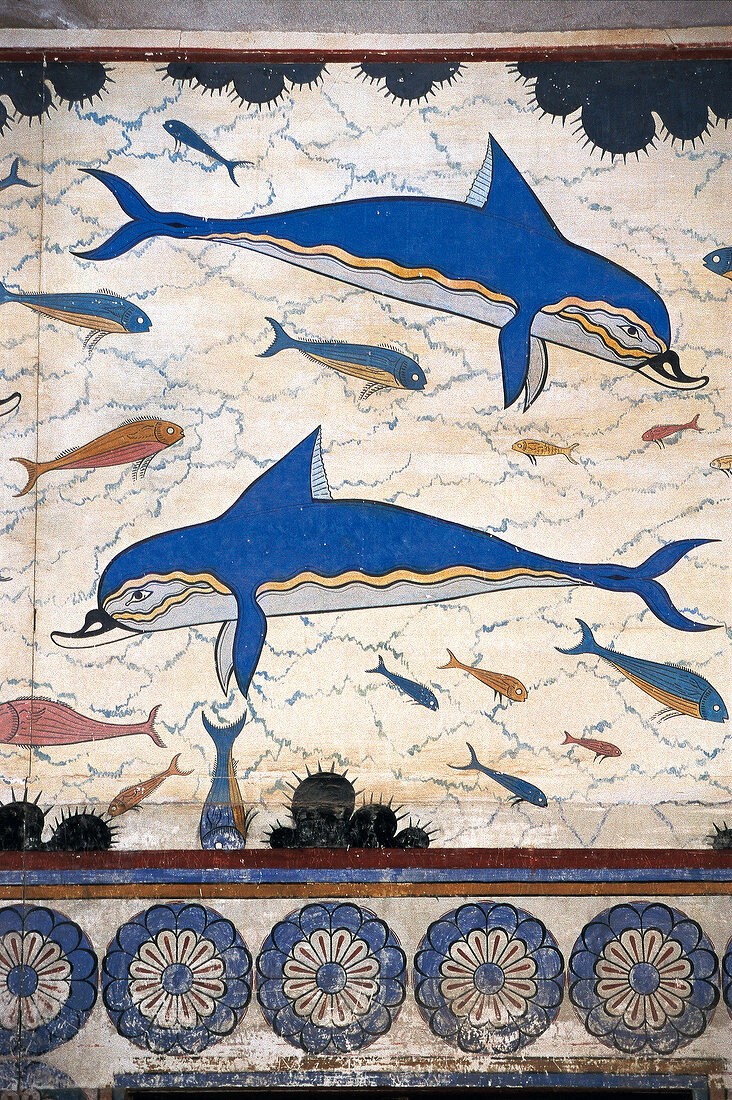 Kreta: Wand-Fresko im Palast von Knossós, Delfine