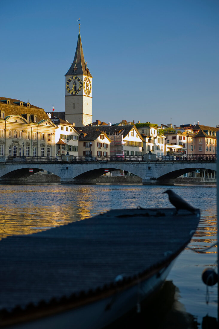 View of Quai Limma at Limmat River in Old Town, Zurich, Switzerland