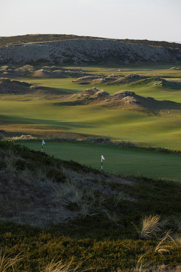 View of Hotel Buders and golf course in Sylt, Germany