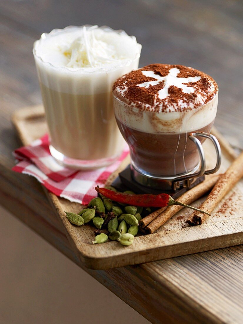 White hot chocolate and creamy spiced hot chocolate