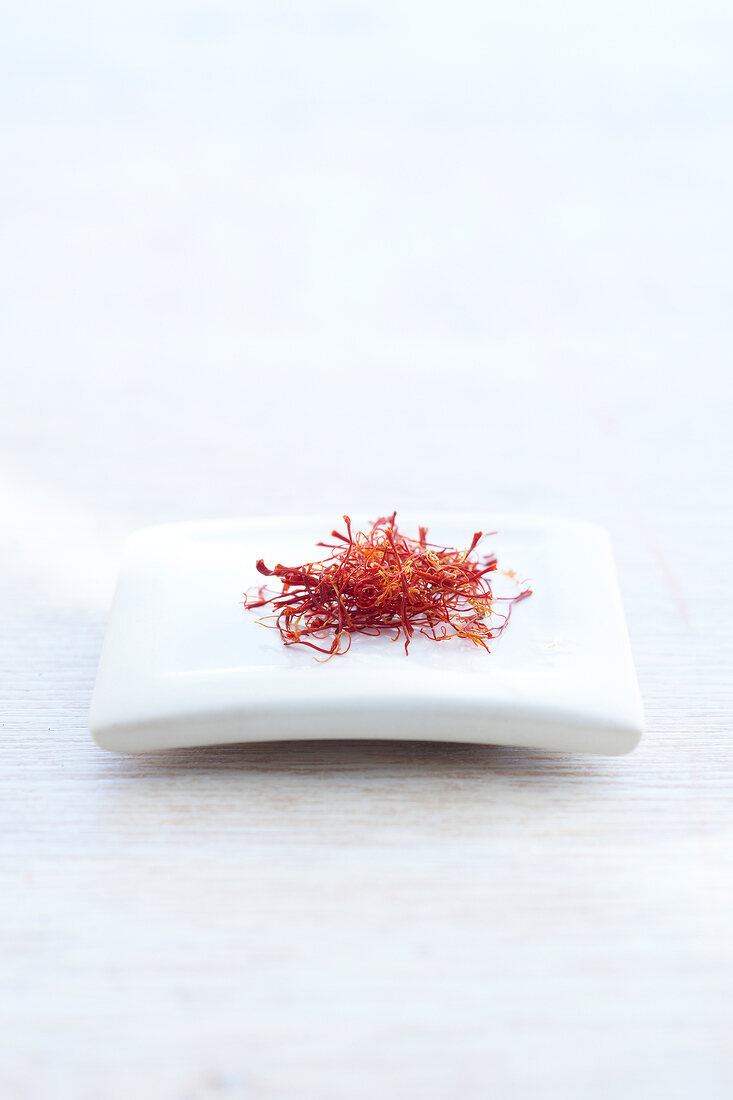 Pile of saffron threads on plate