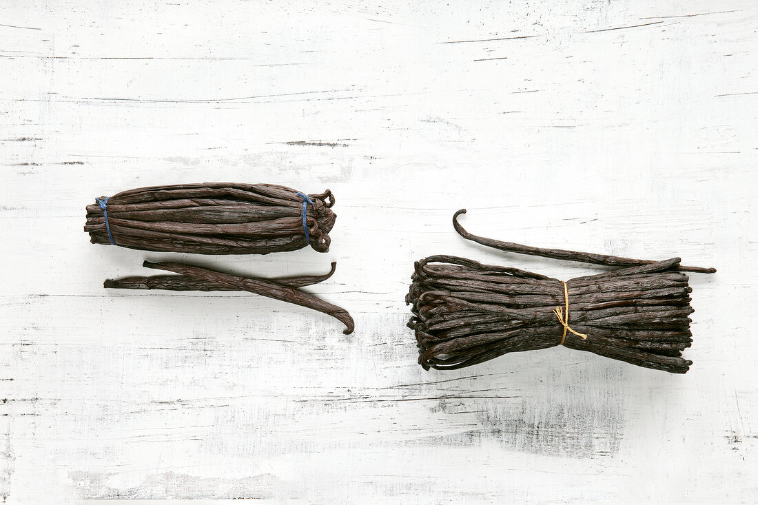 Vanilla beans on white background