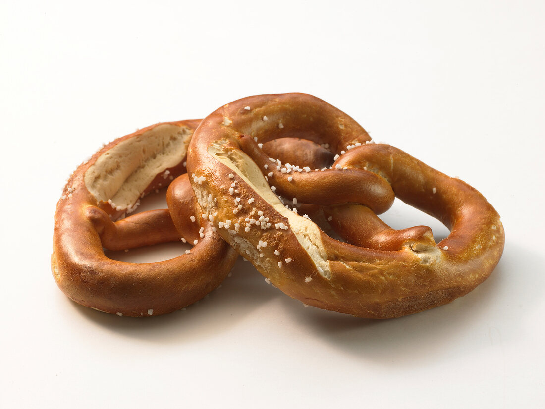 Close-up of pretzels on white background