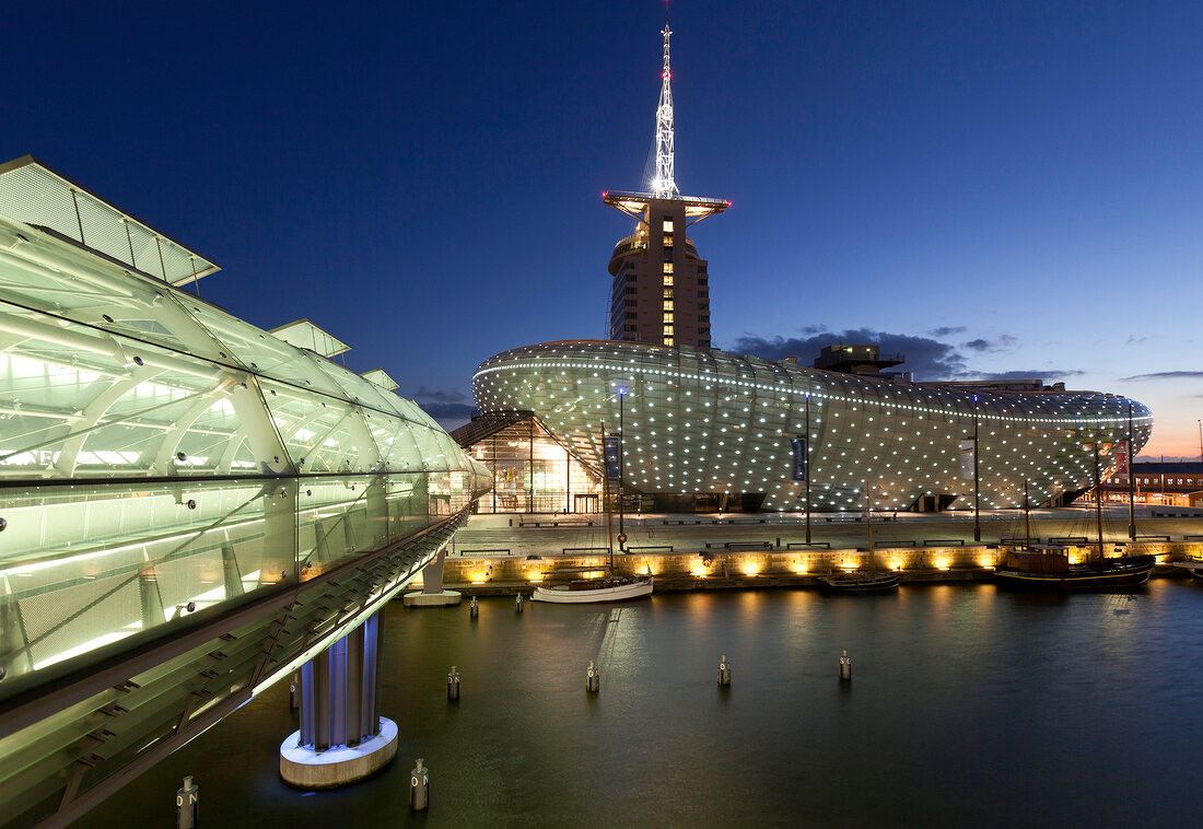 Dusk view of Old Port, Bremerhaven, Germany