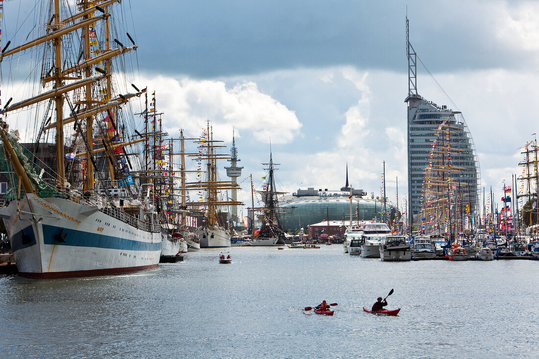 View of Bremerhaven harbour and sailboats, Bremen, Germany