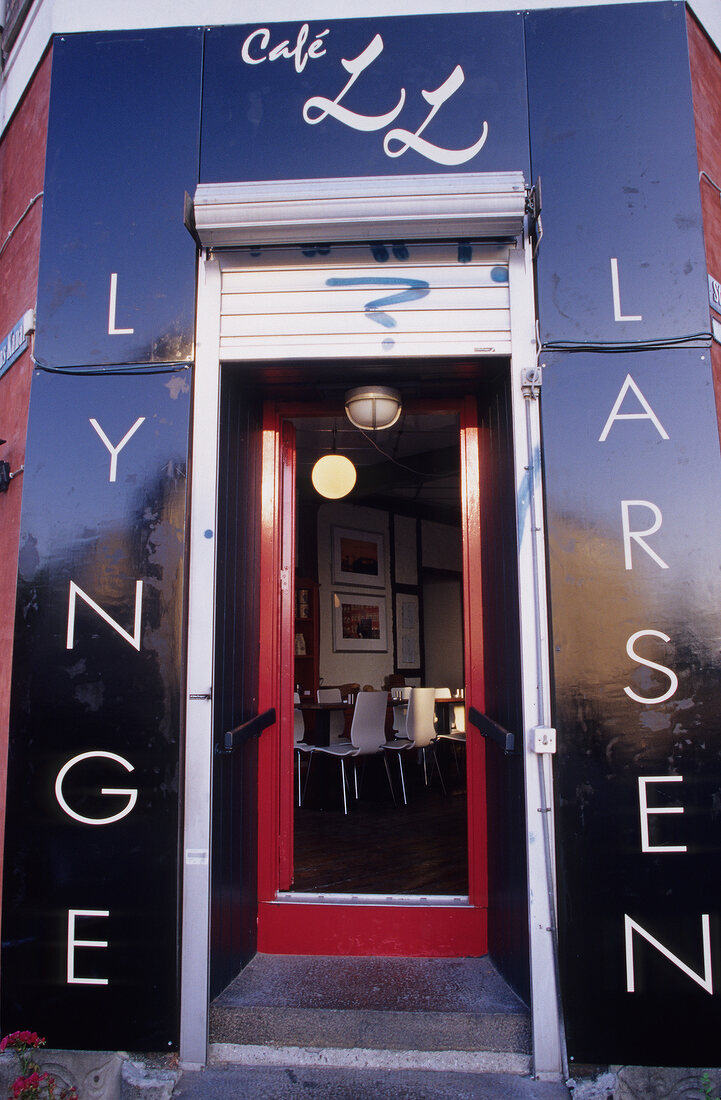 Entrance of Cafe LL Lynge Larsen in Christianshavn, Copenhagen, Denmark