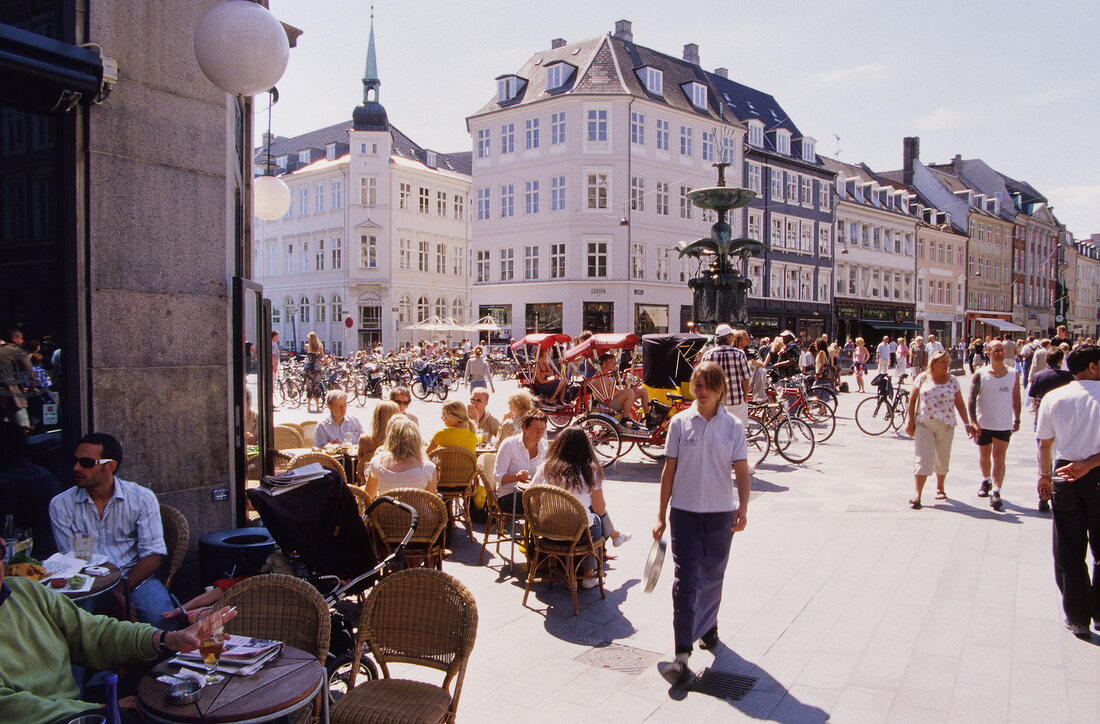 People in restaurant at Amager Square, Copenhagen, Denmark