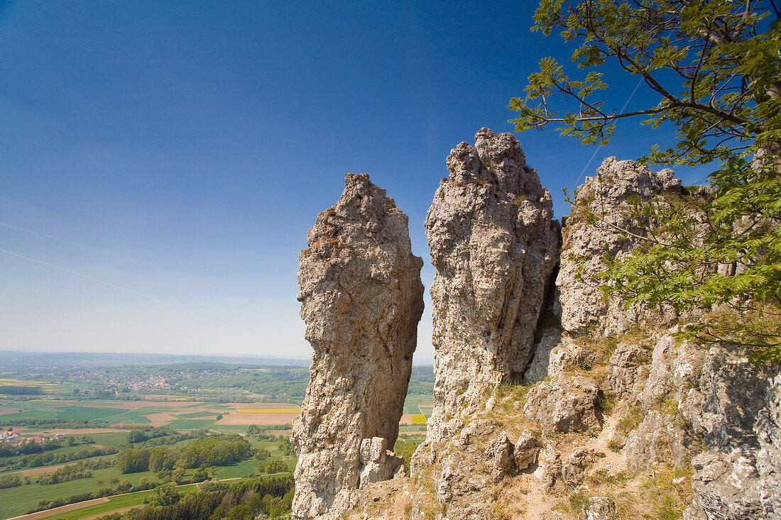 Rock formation and blue sky in Franconian Switzerland, Bavaria, Germany