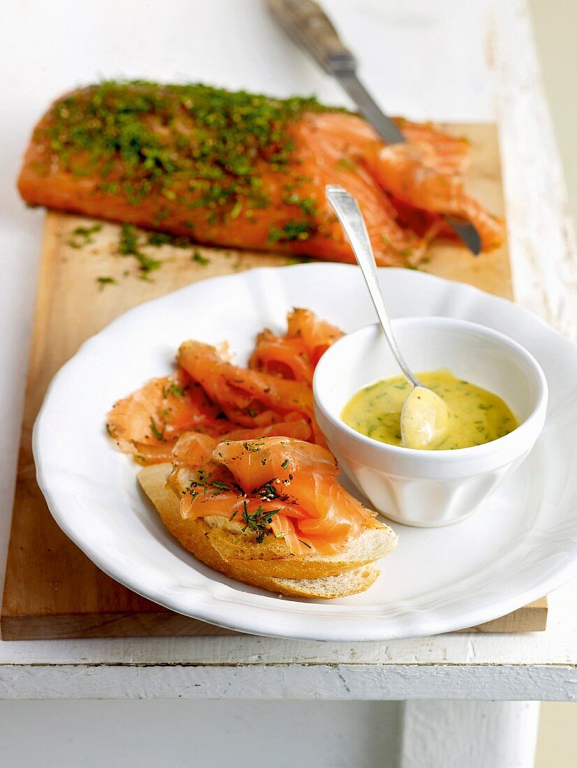 Pickled salmon with honey mustard sauce