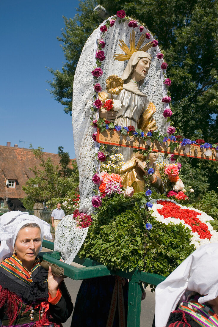 Procession on road in Franconian Switzerland, Bavaria, Germany