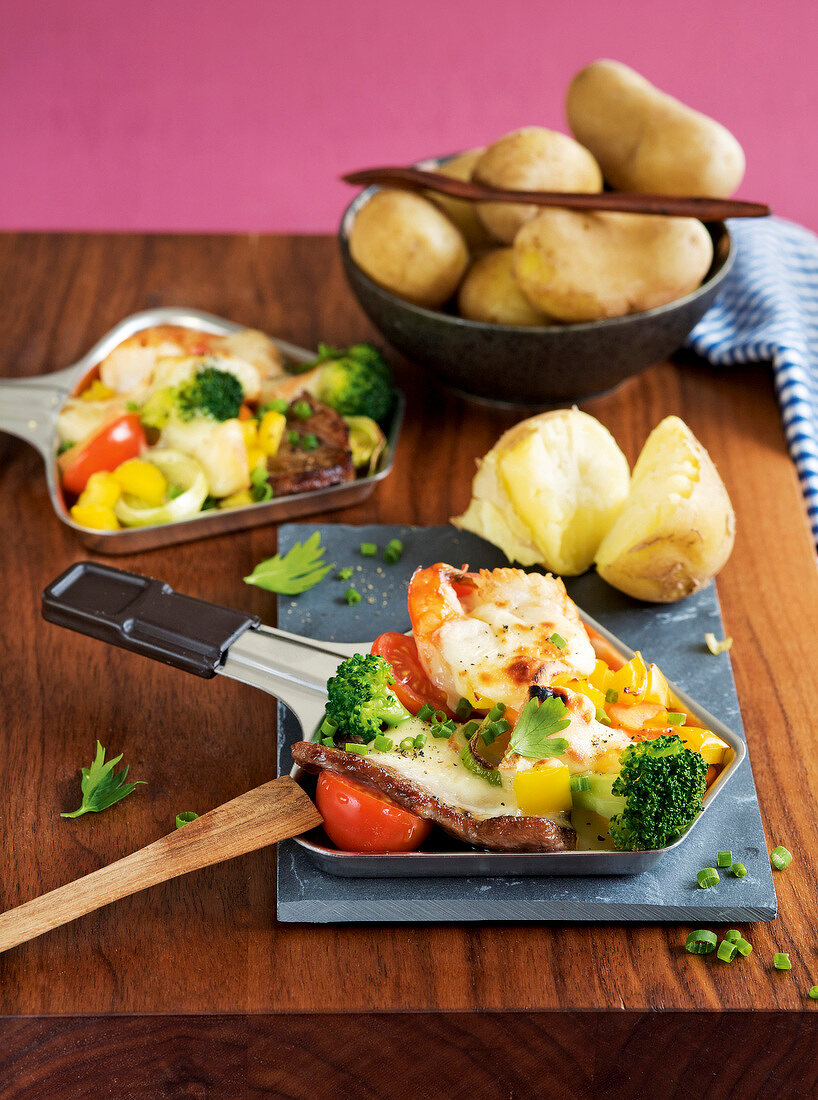 Raclette with vegetables and potatoes