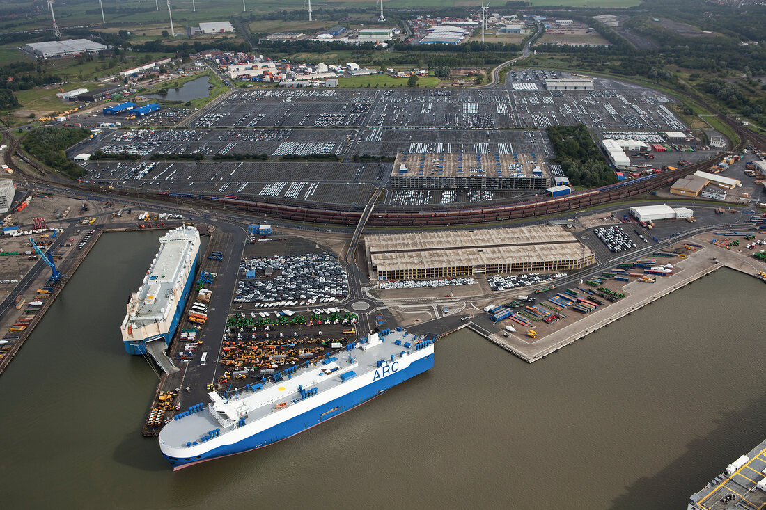 Aerial view of port in Bremerhaven, Germany