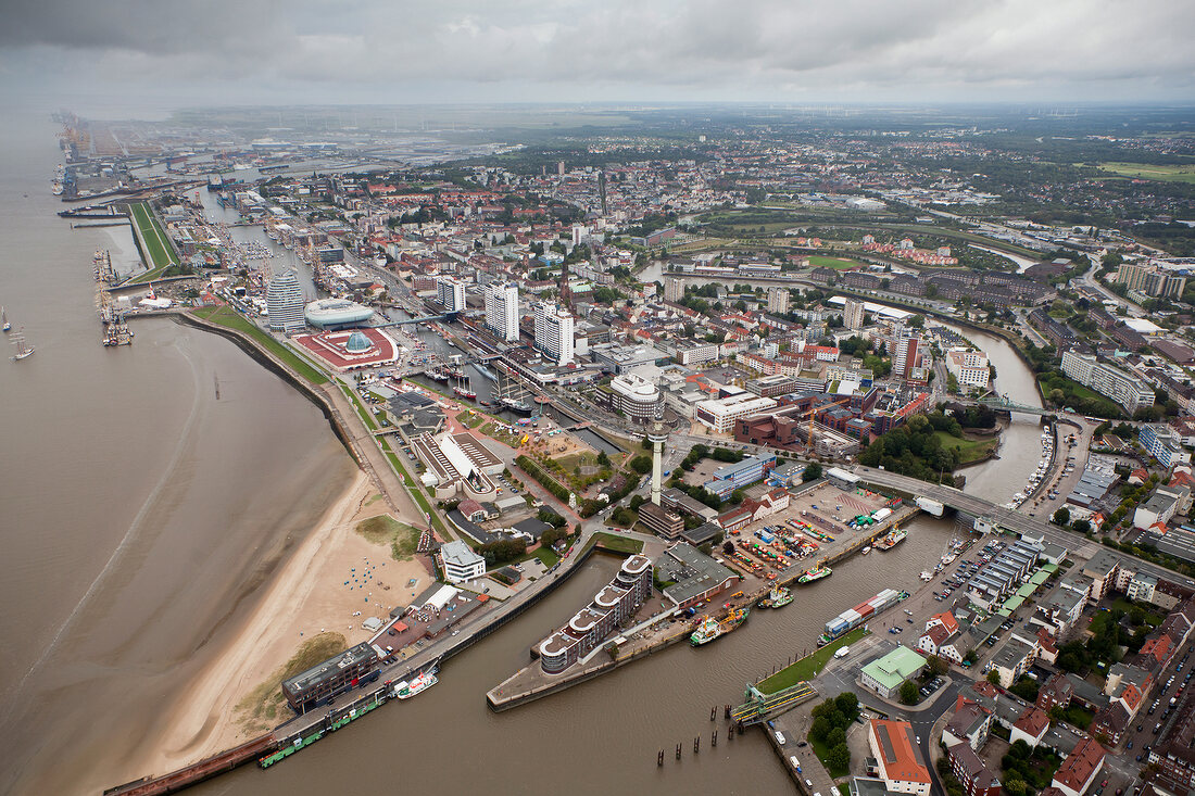 Aerial view of port in Bremerhaven, Germany