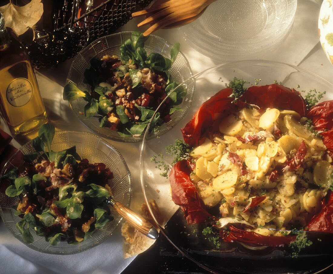 Bunter Kartoffelsalat & Feldsalat mit Speck