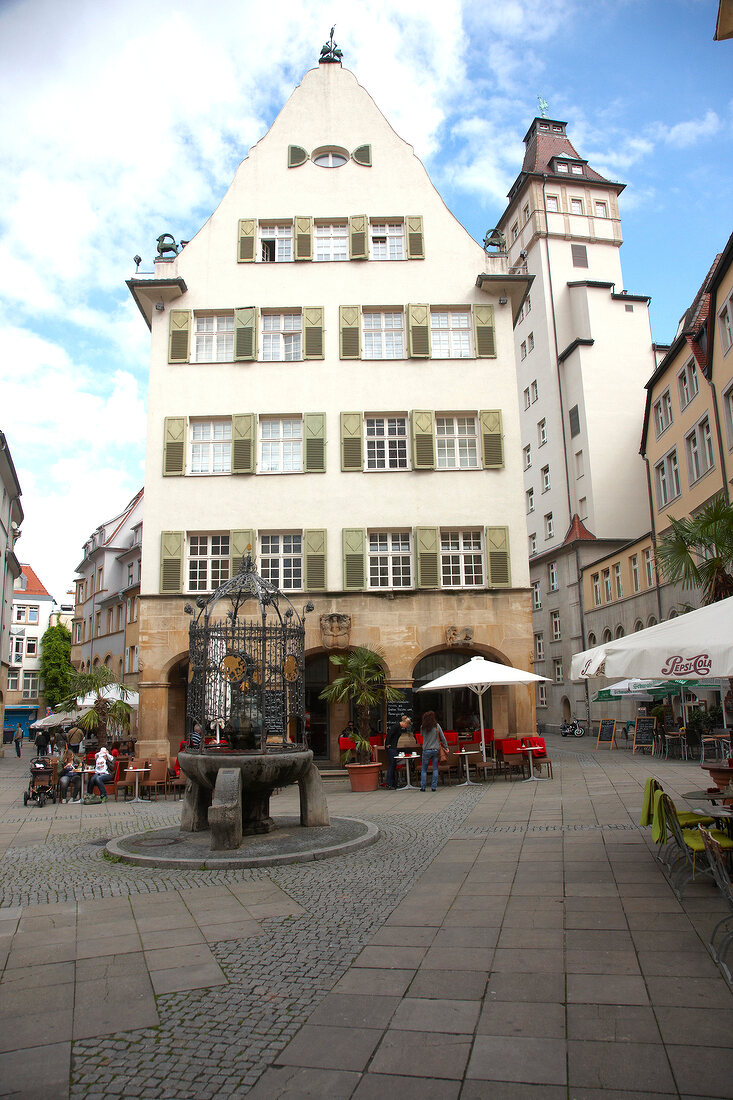 Cafe at Lucky Hans Fountain in Stuttgart, Baden-Wurttemberg, Germany