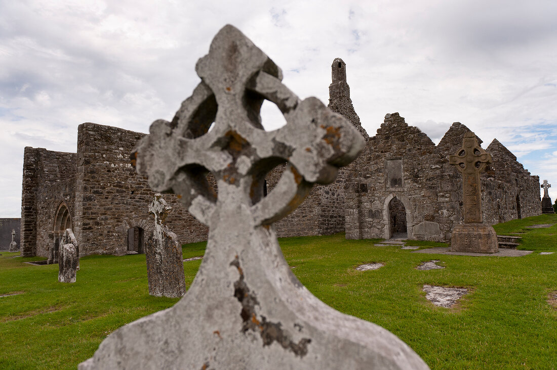 Ruins of Clonmacnoise monastery, County Offaly, Ireland, UK