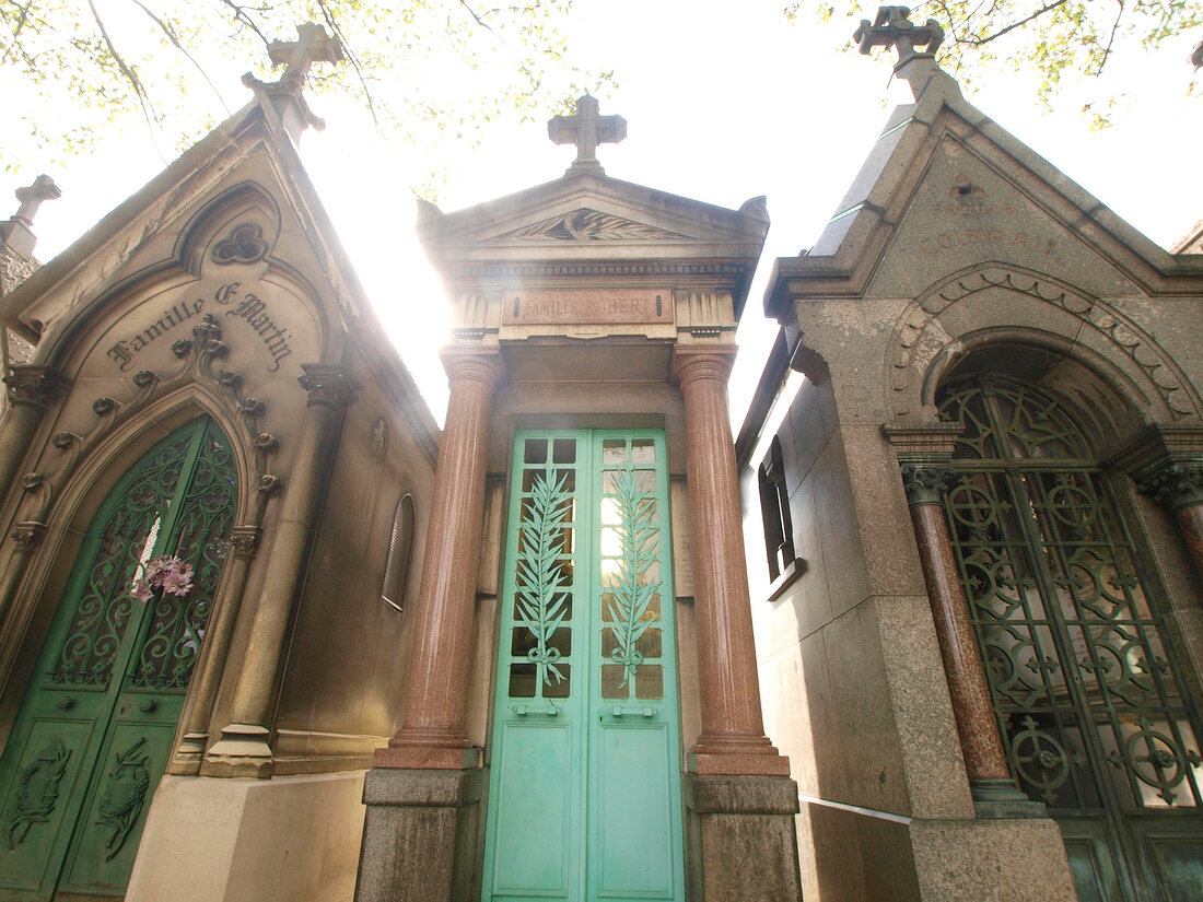 Graves in Pere Lachaise Cemetery in Paris, France