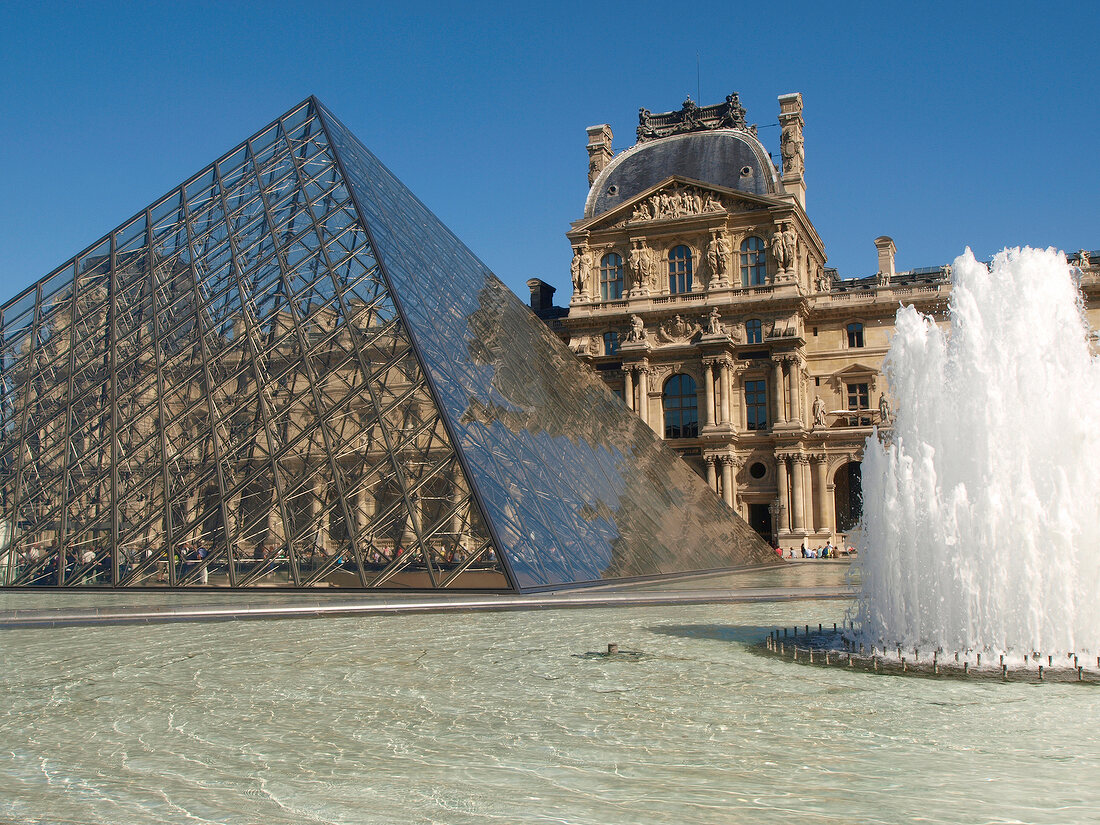 View of Louvre Pyramid in Paris, France