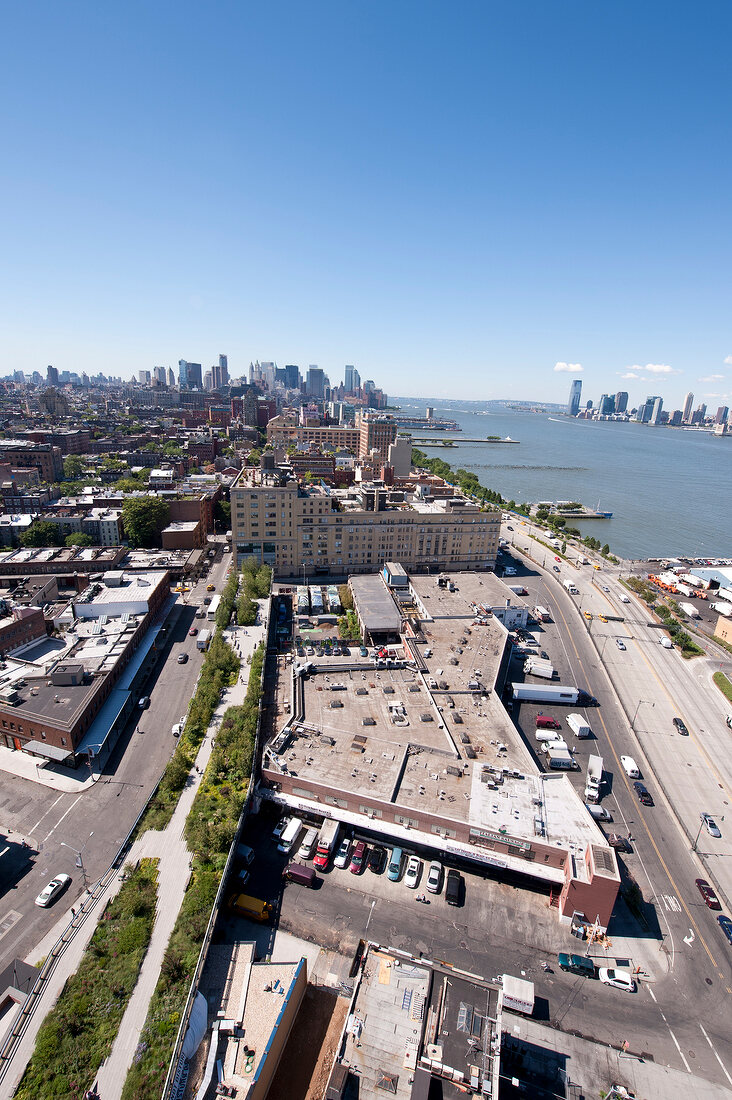 View of harbour from The Standard, High Line Hotel in New York, USA