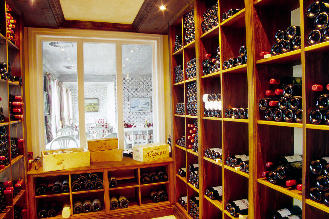 Wine cellar in Gourmet Restaurant in Munkmarsch, Sylt, Germany