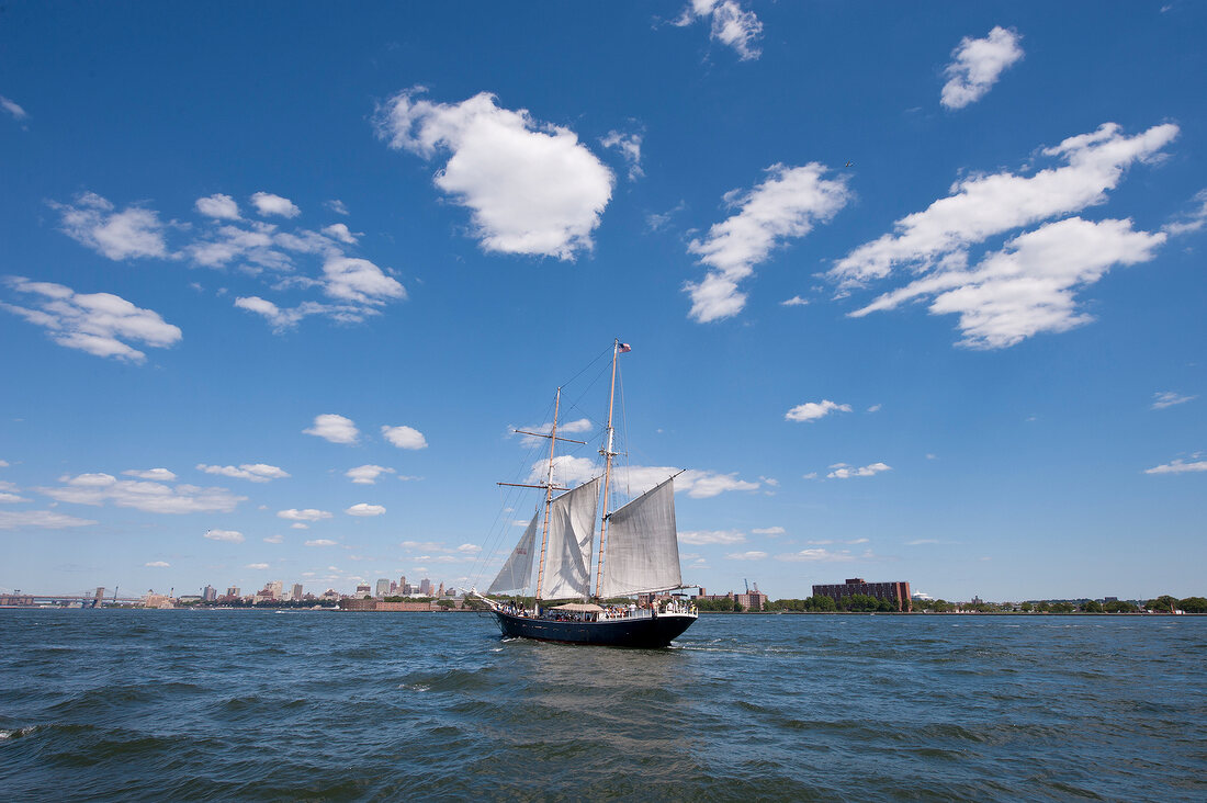 Sailing boat in sea, New York, USA