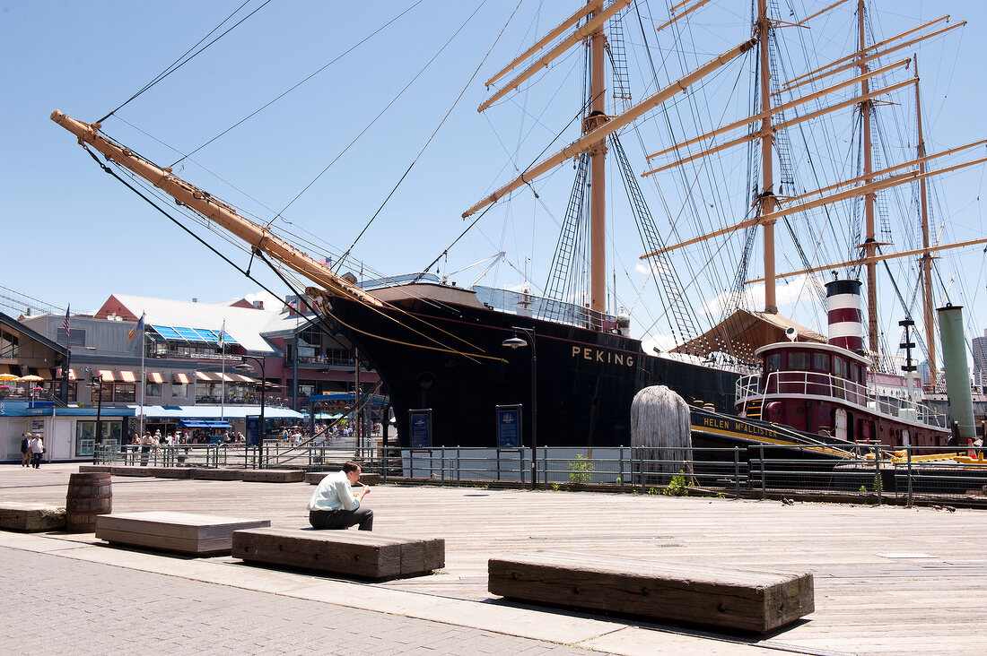 Sailboat at Battery park harbour in New York, USA