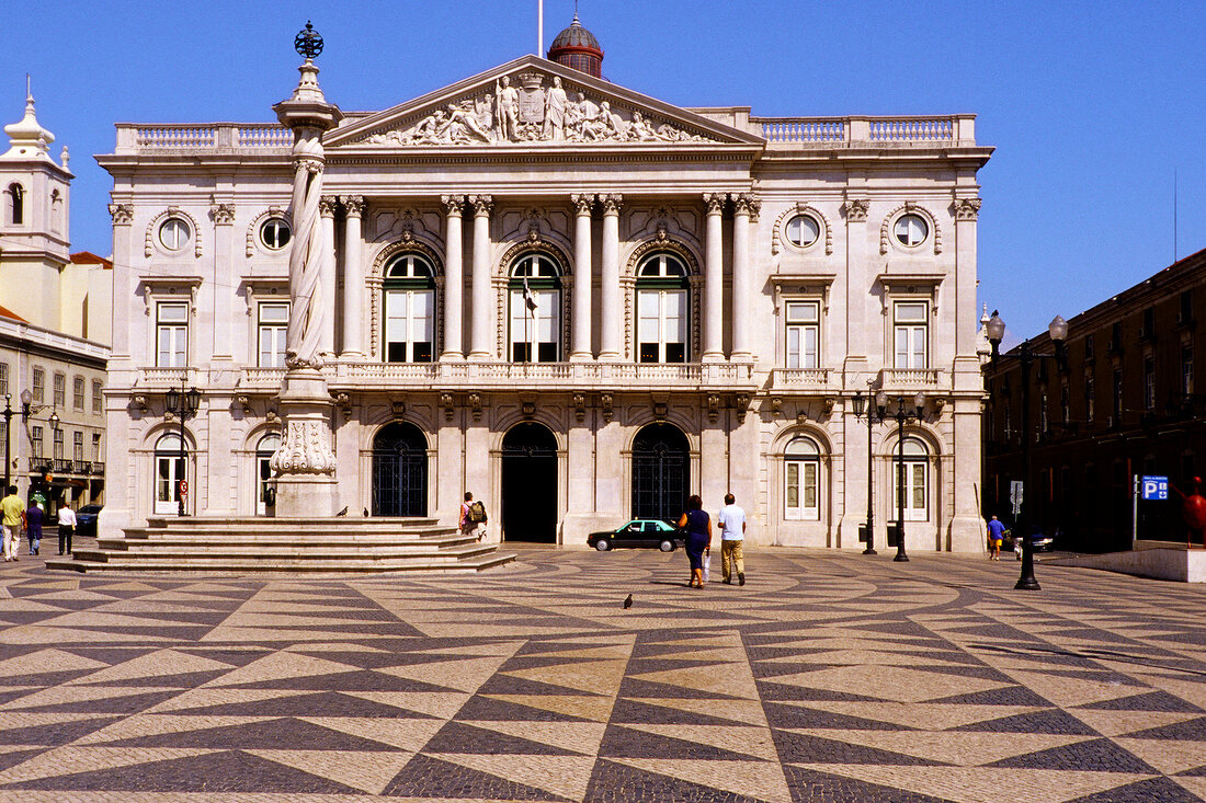 Facade of Town Hall, Praca do Municipio at Rua do Arsenal in Lisbon, Portugal