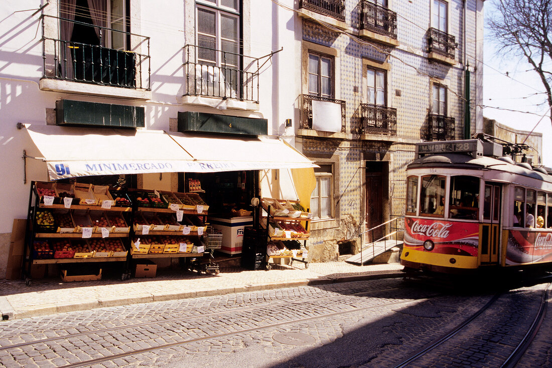 Lisbon tram in Alfama, Portugal