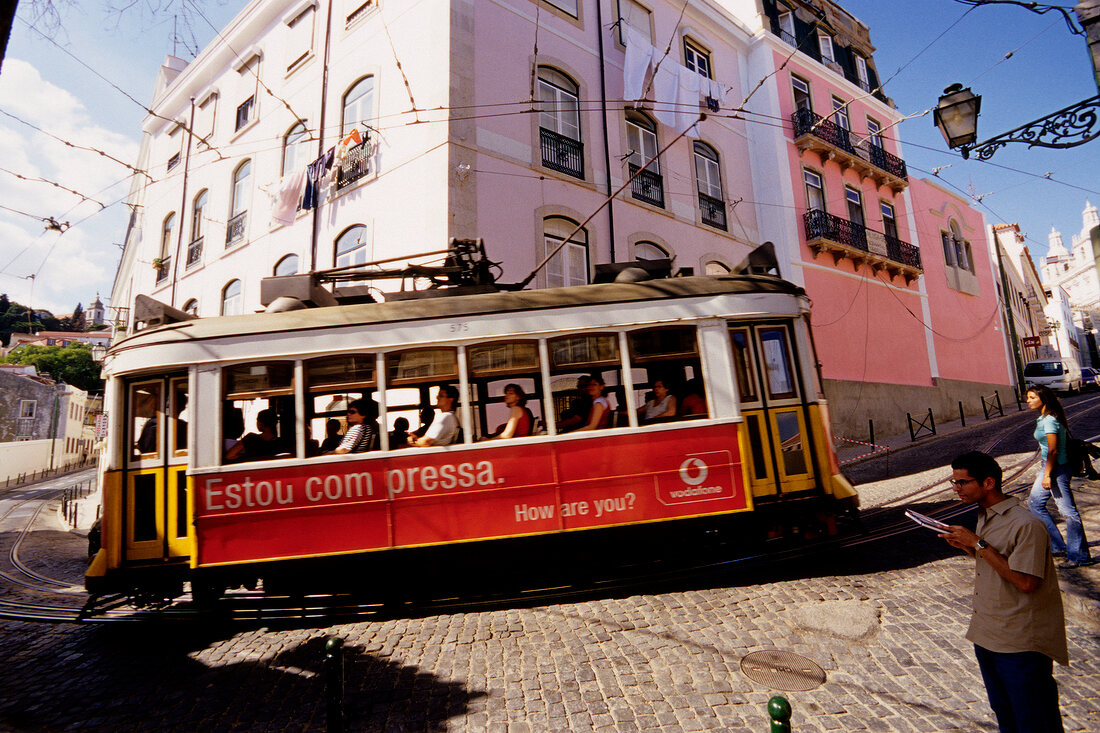 Lisbon tram in Alfama, Portugal