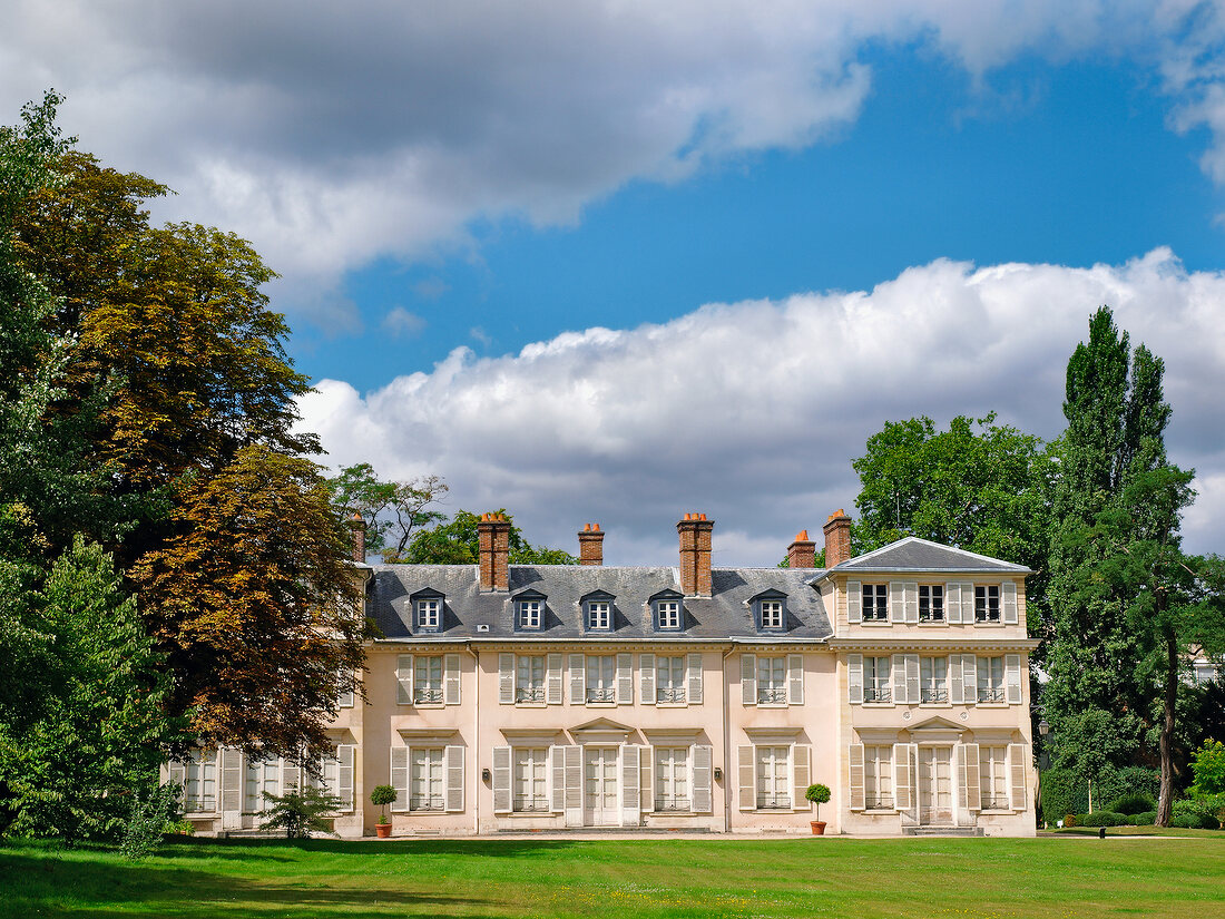 Facade of country house of Princess Elisabeth and garden, Montreuilm, Paris, France