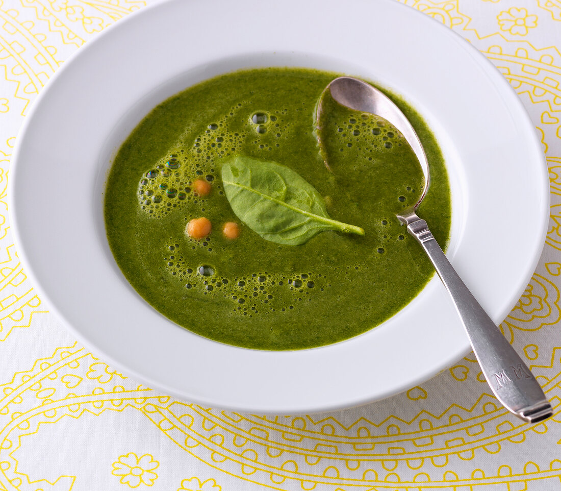 Spinach chickpea soup in bowl