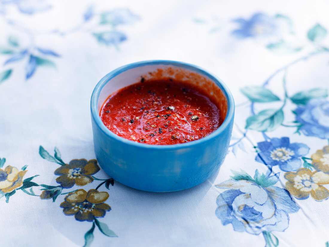 Red pepper sauce in bowl