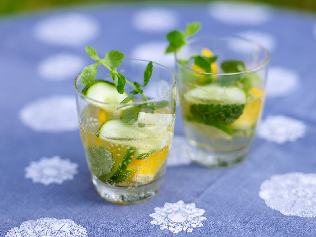 Refreshing cucumber citrus punch in glasses
