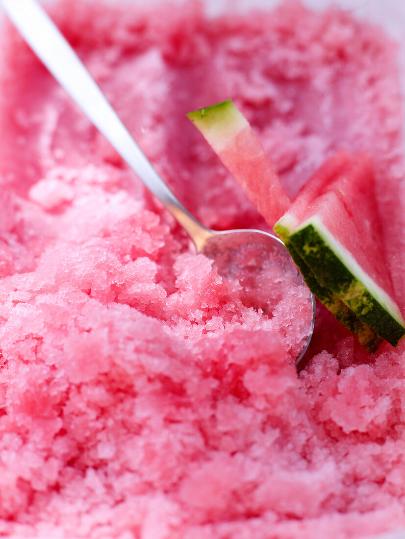 Close-up of watermelon granita with watermelon slices