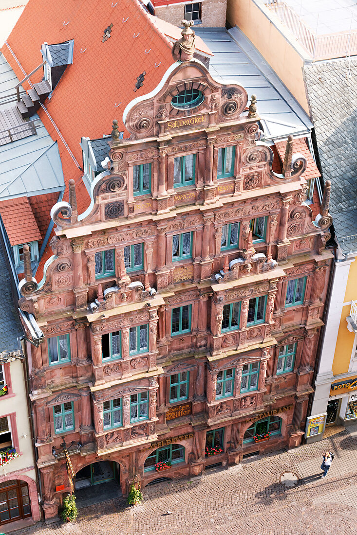 Facade of Hotel Zum Ritter St. Georg in Heidelberg, Germany