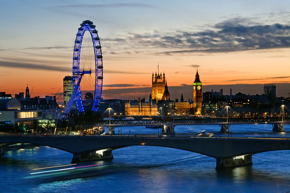 London: London Eye, Palace of \nWestminster, Big Ben, Themse