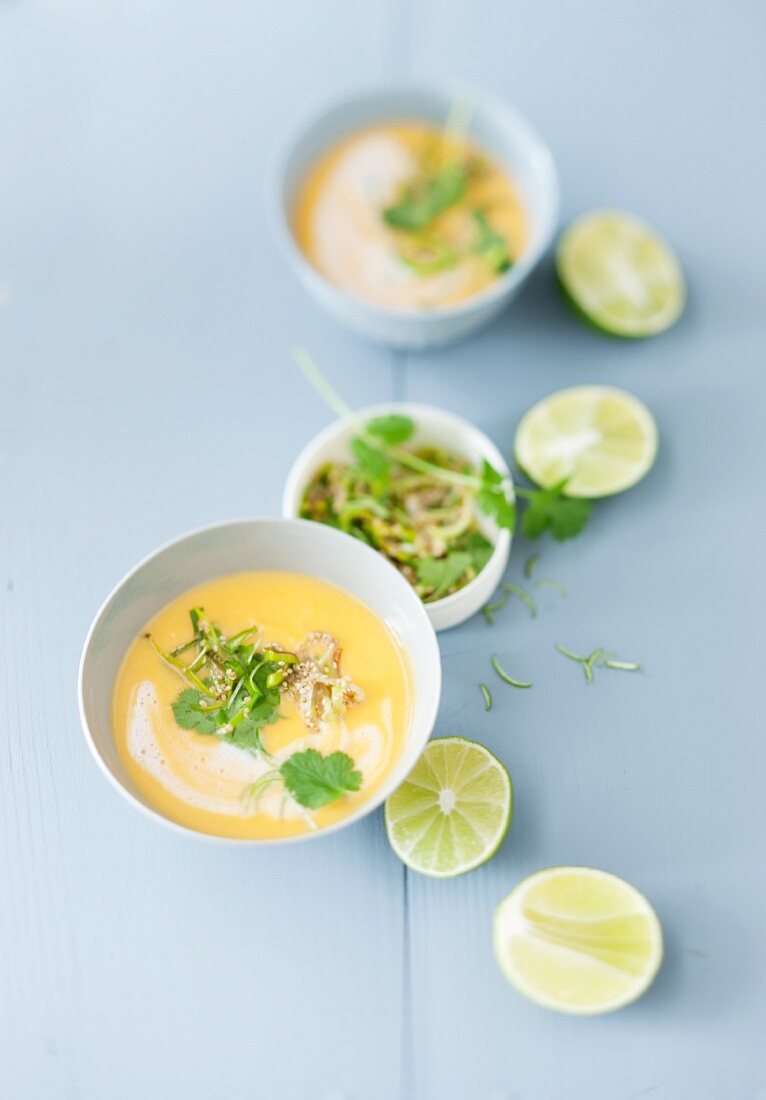 Sweet potato soup with lime and coriander gremolata