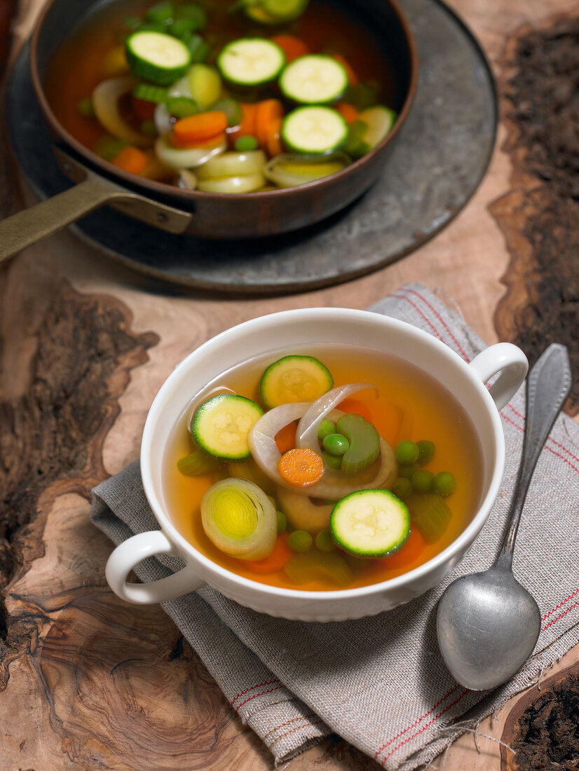 Minestrone with Italian vegetables in bowl