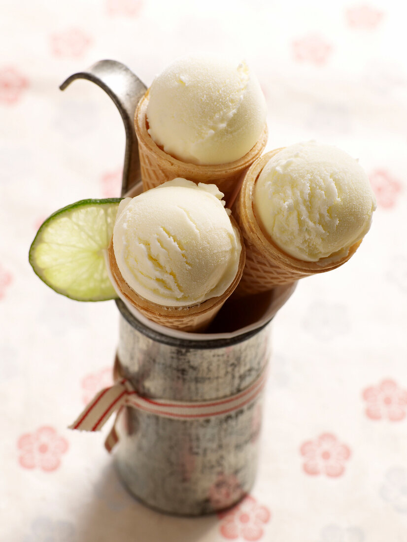 Close-up of sour cream cone with lime