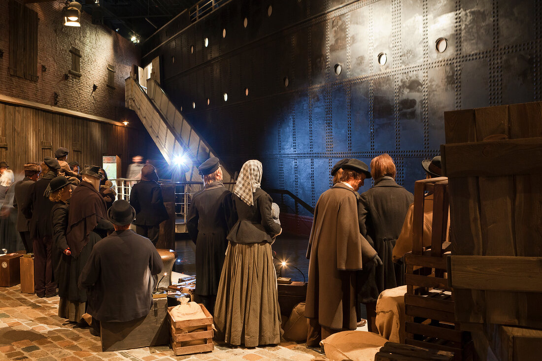 People at archives of German Emigration centre museum in Bremerhaven, Bremen, Germany