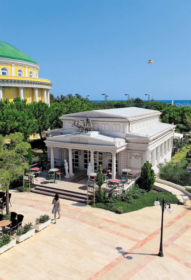 Elevated view of Cafe Bolshoi Theatre, Antalya, Turkey