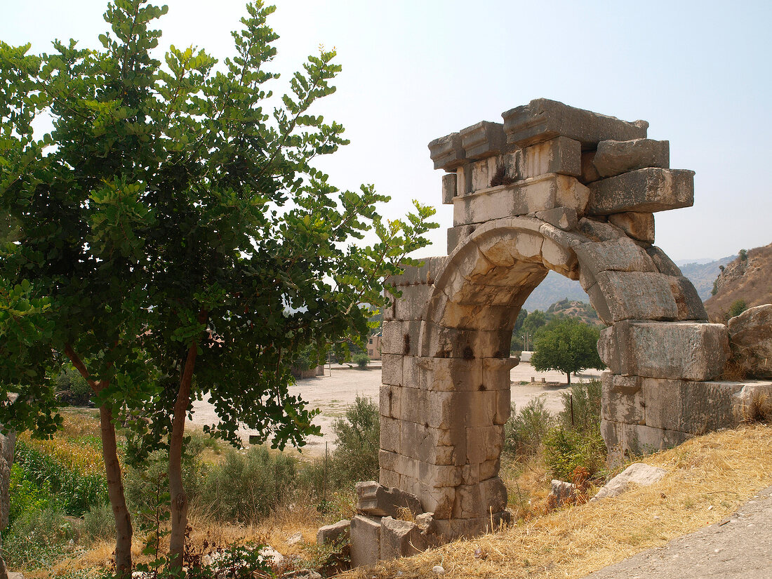 Ruined roman triumphal arch in Xanthos, Lycia, Antalya, Turkey