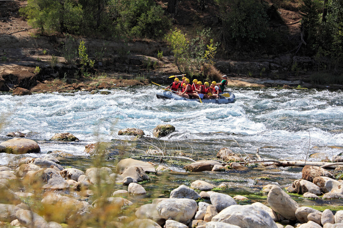 Tourists doing rapid rafting in Koprulu Canyon, Turkey