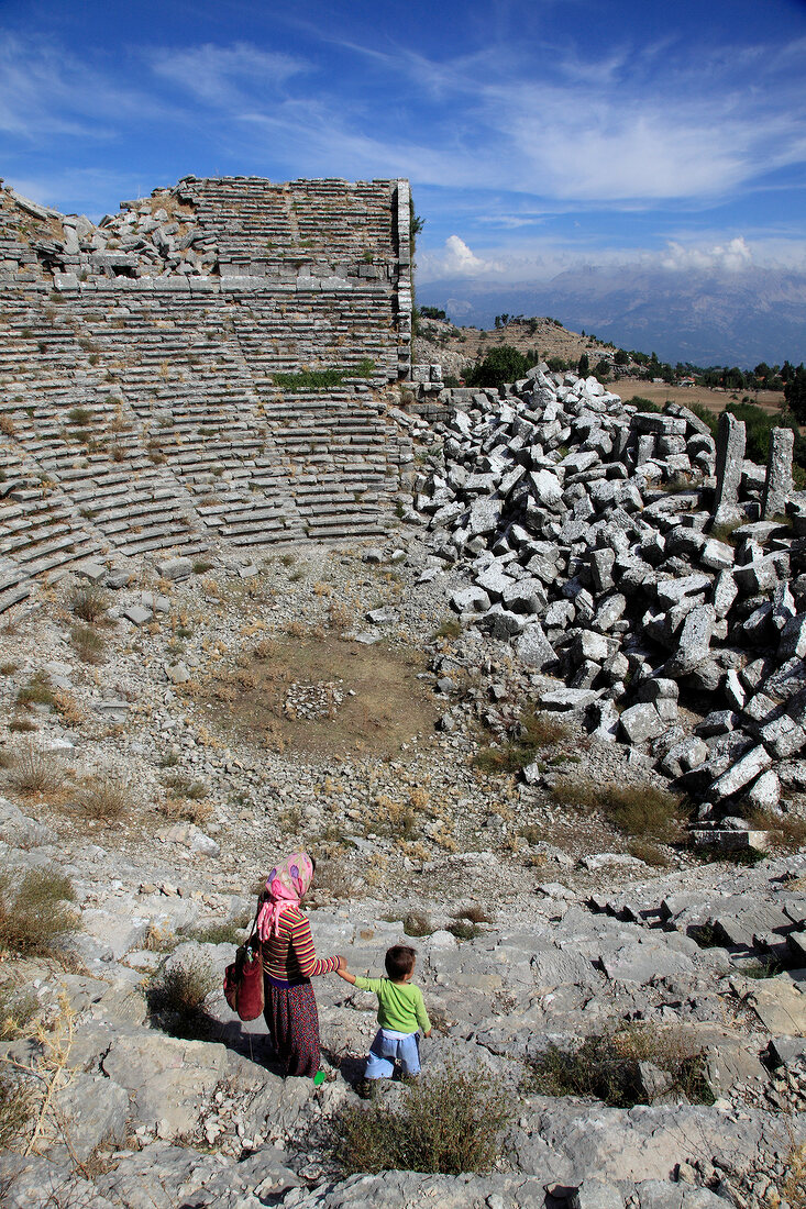 View of ancient theatre ruins, Selge, Pisidia, Turkey