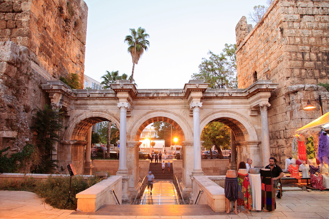 People at Hadrian's Gate in Antalya, Turkey