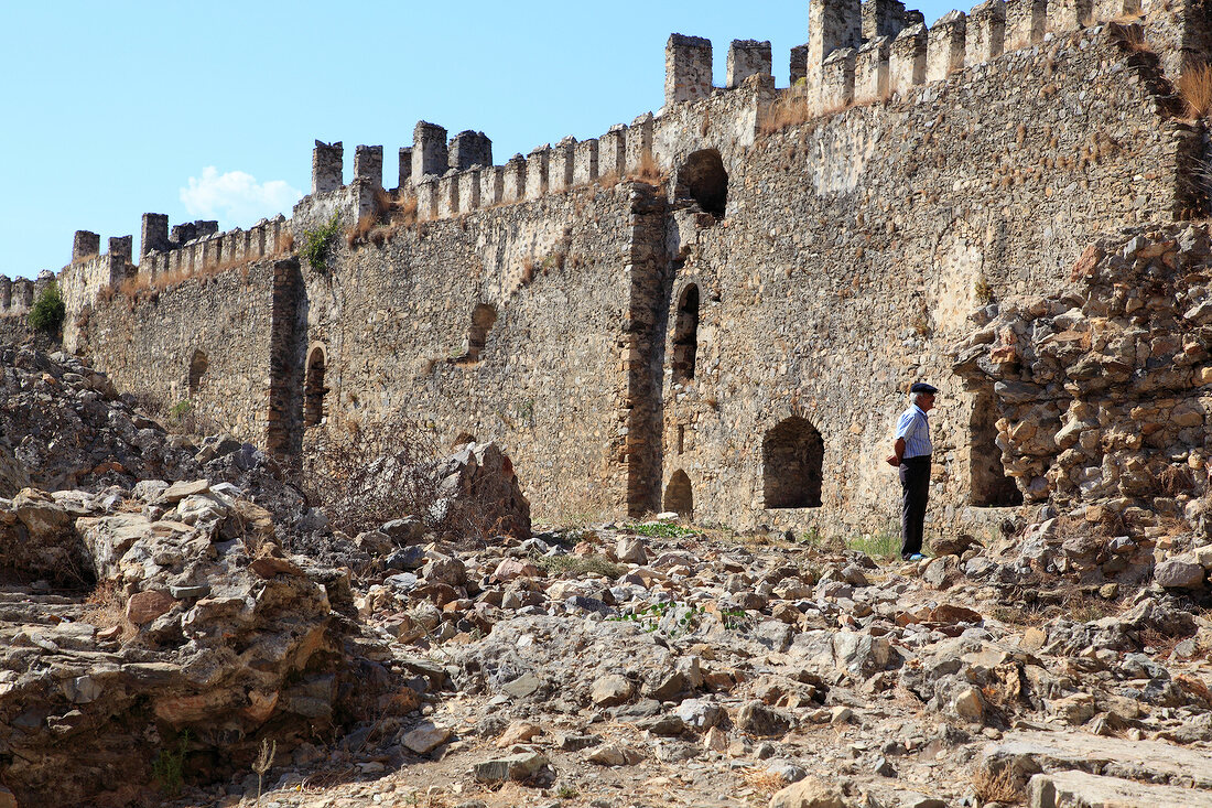 View of ruined Mamure Castle in Anamur, Antalya, Turkey