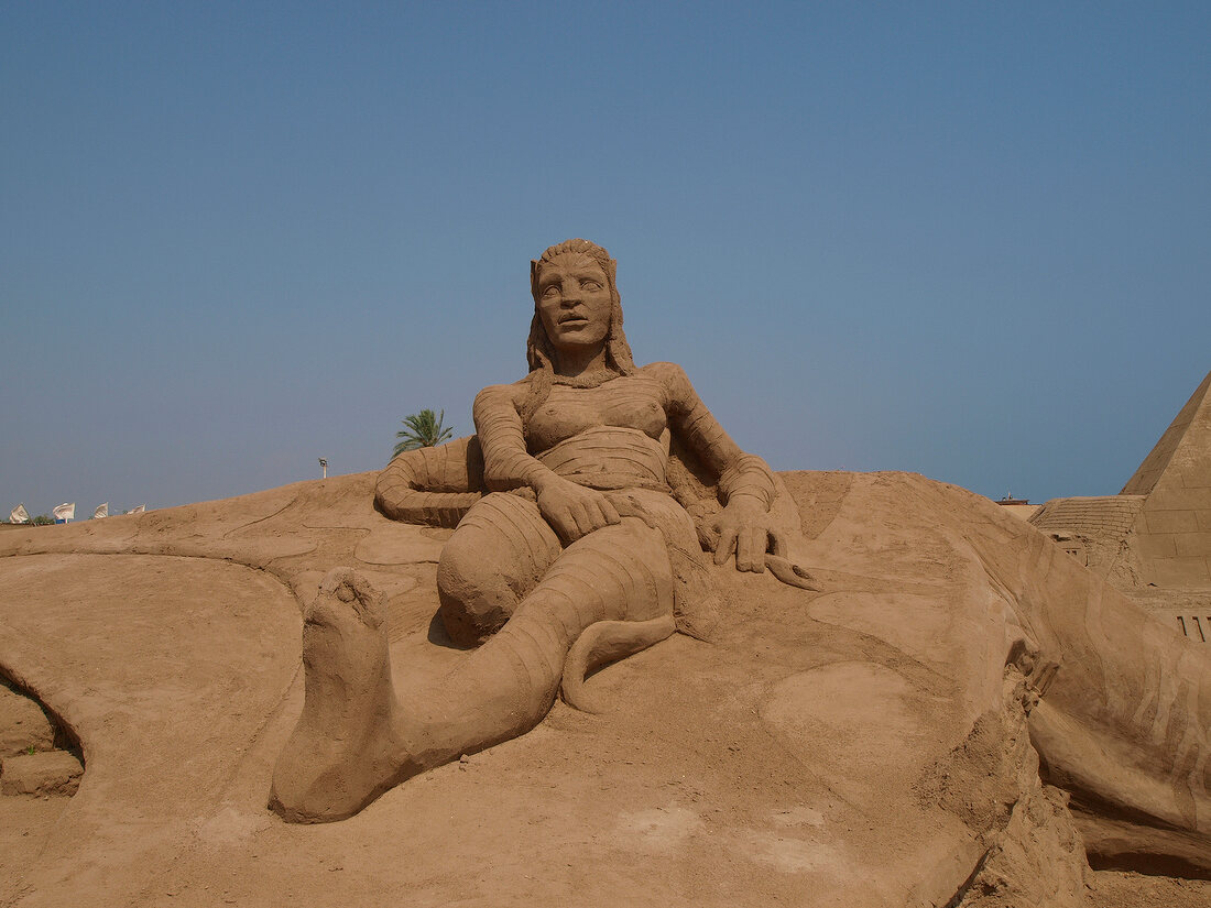 Sand sculpture of woman in Antalya, Turkey